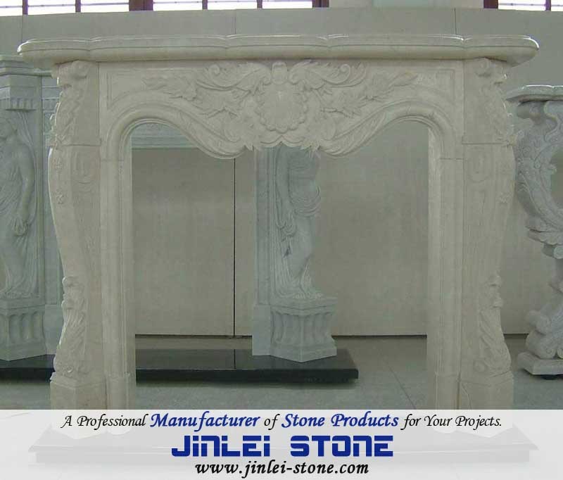 White Hand Carved Natural Marble Stone Fireplace